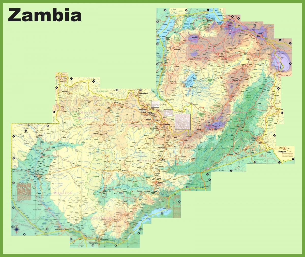 지도 잠비아의를 보여주는 모든 도시