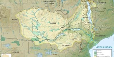 지도 잠비아의를 보여주는 강과 호수